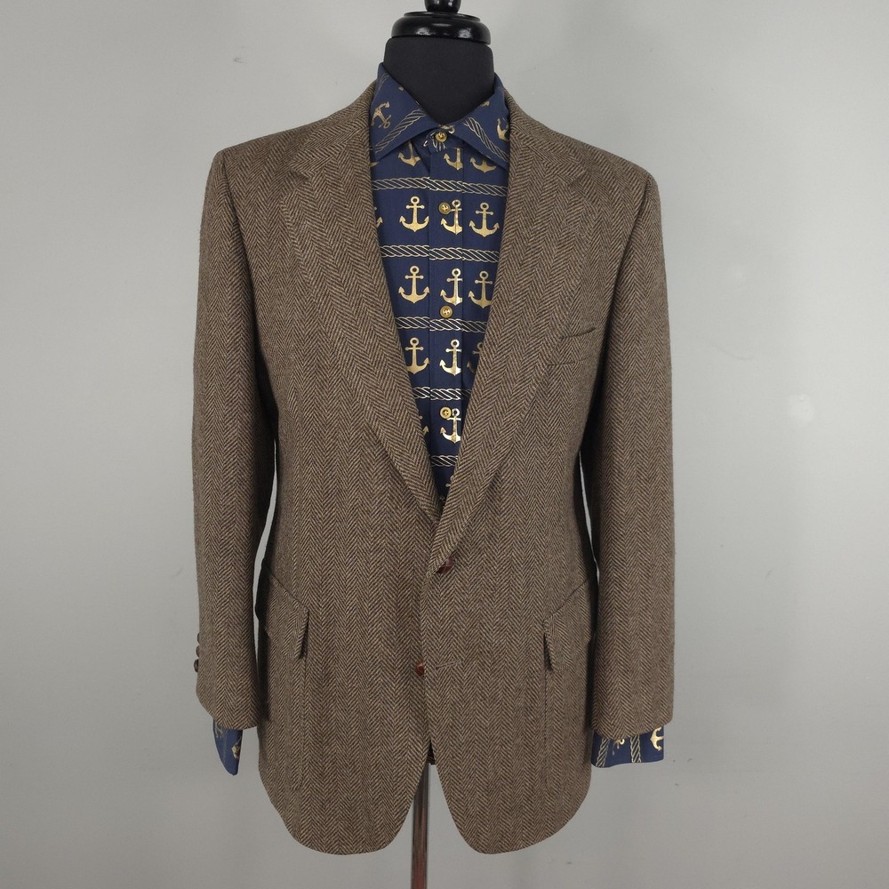 Man‎ In Wool Blazer Mens 42 Brown Herringbone Wool Tweed Sport Coat Jacket